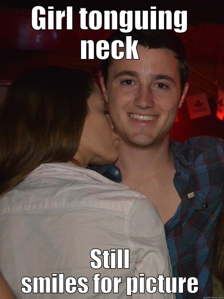 GIRL TONGUING NECK STILL SMILES FOR PICTURE Misc