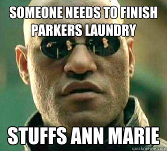 SOMEONE NEEDS TO FINISH PARKERS LAUNDRY stuffs ann marie  Matrix Morpheus