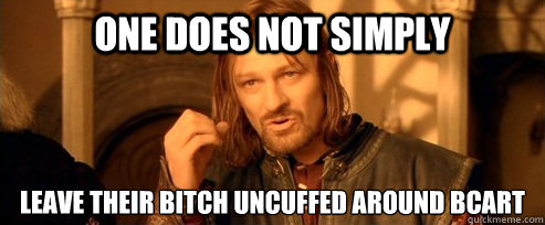 One does not simply leave their bitch uncuffed around BCart  One Does Not Simply