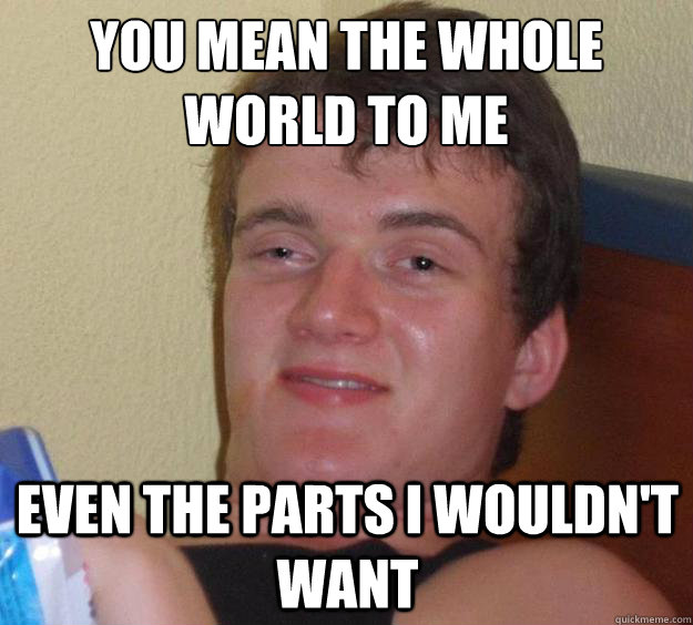 you mean the whole world to me even the parts i wouldn't want  10 Guy