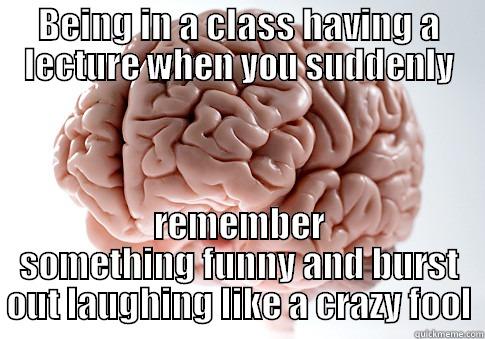BEING IN A CLASS HAVING A LECTURE WHEN YOU SUDDENLY REMEMBER SOMETHING FUNNY AND BURST OUT LAUGHING LIKE A CRAZY FOOL Scumbag Brain