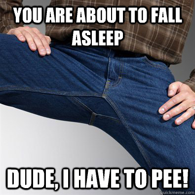 You are about to fall asleep Dude, I have to pee!  Scumbag Penis