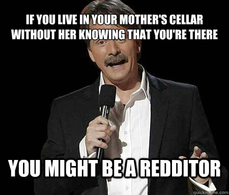 if you live in your mother's cellar without her knowing that you're there you might be a redditor  Foxworthy Redditor