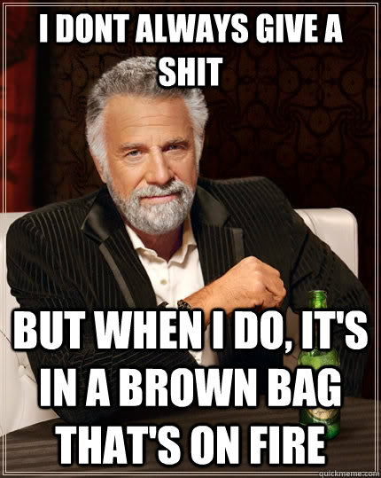 i dont always give a shit but when i do, it's in a brown bag that's on fire   The Most Interesting Man In The World