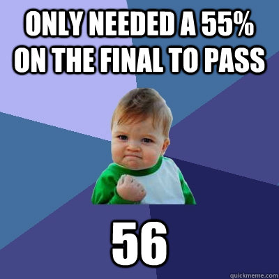 only needed a 55% on the final to pass 56  Success Kid