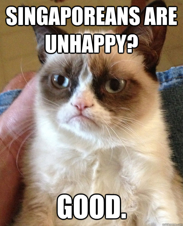 Singaporeans are unhappy? Good.  grumpycat