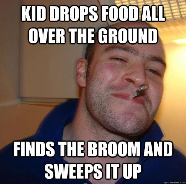 kid drops food all over the ground finds the broom and sweeps it up - kid drops food all over the ground finds the broom and sweeps it up  Misc