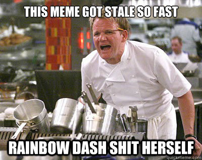 this meme got stale so fast rainbow dash shit herself  Chef Ramsay