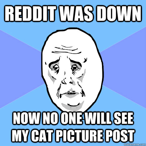 Reddit was down Now no one will see my cat picture post  Okay Guy