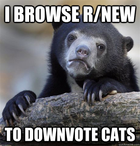 I browse r/new to downvote cats  Confession Bear