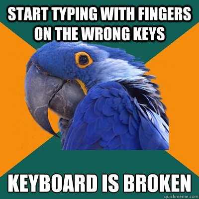 START TYPING WITH FINGERS ON THE WRONG KEYS KEYBOARD IS BROKEN  Paranoid Parrot