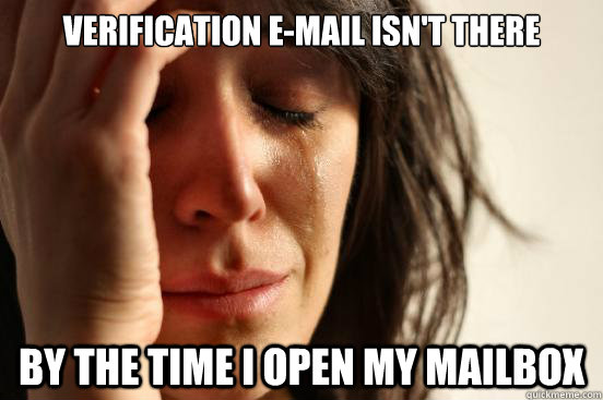 Verification E-Mail isn't there  By the time i open my mailbox  First World Problems