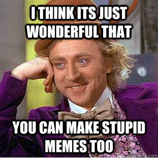 I think its just wonderful that  you can make stupid memes too  Condescending Wonka