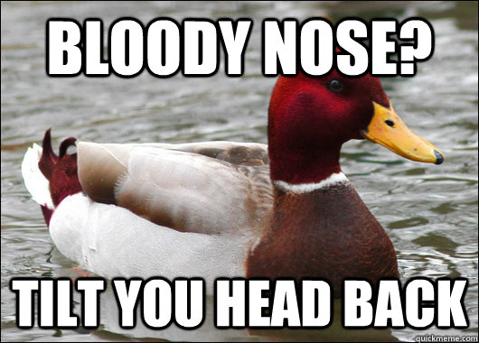 bloody nose? tilt you head back  Malicious Advice Mallard