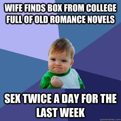 Wife finds box from college full of old romance novels Sex twice a day for the last week  Success Kid