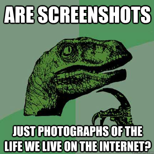 Are screenshots just photographs of the life we live on the internet? - Are screenshots just photographs of the life we live on the internet?  Philosoraptor