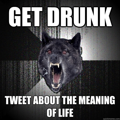 Get drunk Tweet about the meaning of life  Insanity Wolf