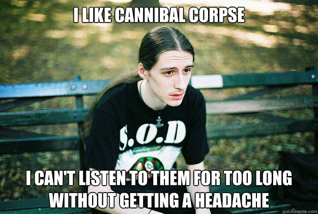 I like cannibal corpse i can't listen to them for too long without getting a headache   First World Metal Problems