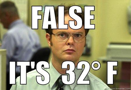 FALSE IT'S  32° F Dwight
