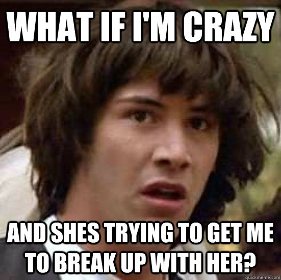 What if I'm crazy  And shes trying to get me to break up with her?  conspiracy keanu