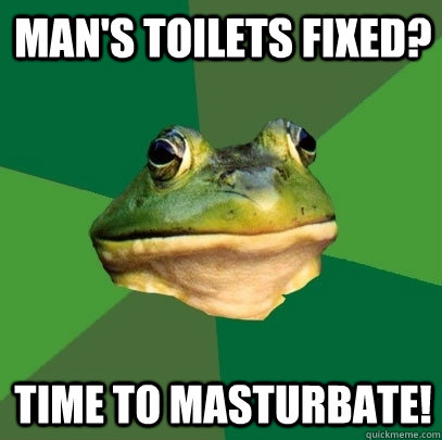 Man's toilets fixed? Time to masturbate!  Foul Bachelor Frog