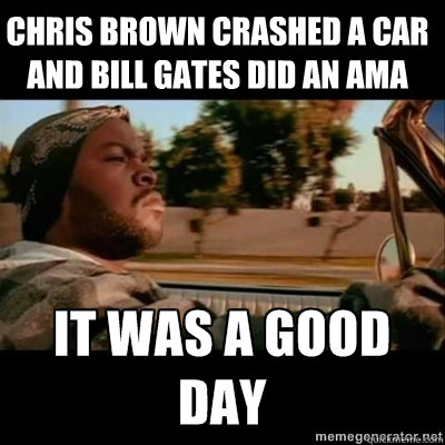 Chris Brown crashed a car and Bill Gates did an AMA  ICECUBE