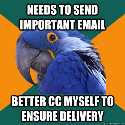 needs to send important email  better cc myself to ensure delivery  Paranoid Parrot