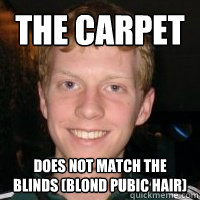 The carpet
 does not match the blinds (blond pubic hair)
 - The carpet
 does not match the blinds (blond pubic hair)
  Hermione Ginger