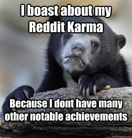 I boast about my Reddit Karma Because I dont have many other notable achievements  Confession Bear