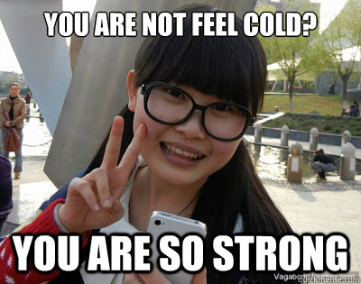 You are not feel cold? YOU ARE SO STRONG  Chinese girl Rainy