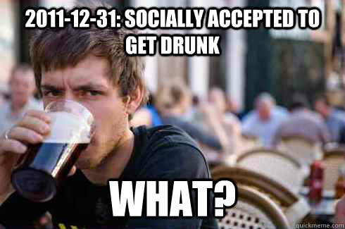 2011-12-31: Socially accepted to get drunk What?  Lazy College Senior