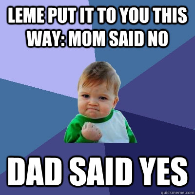 leme put it to you this way: mom said no dad said yes  Success Kid