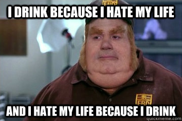 I drink because I hate my life And i hate my life because i drink  Fat Bastard awkward moment