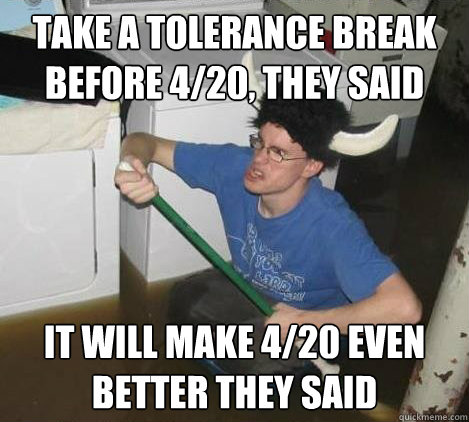 Take a tolerance break before 4/20, they said It will make 4/20 even better they said  They said