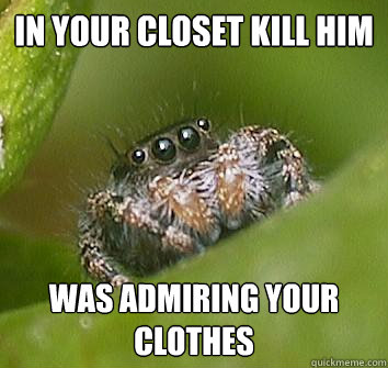 In your closet kill him Was admiring your clothes  Misunderstood Spider