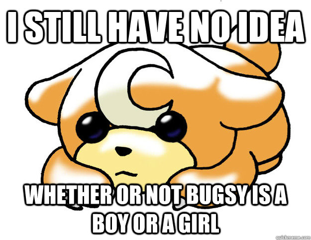 I still have no idea whether or not Bugsy is a boy or a girl - I still have no idea whether or not Bugsy is a boy or a girl  Confession Teddiursa