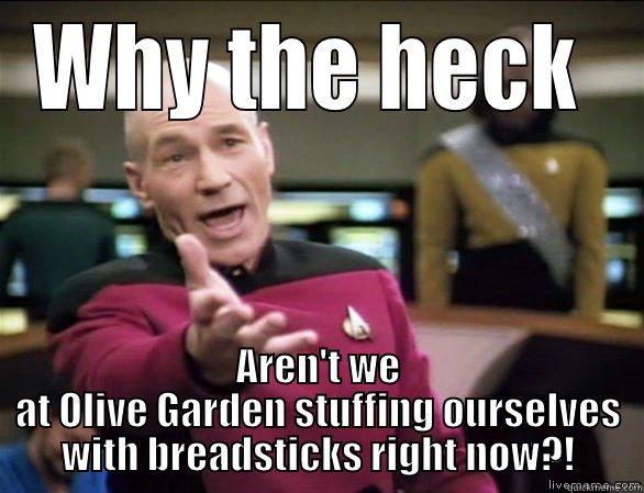 why the heck olive garden - WHY THE HECK  AREN'T WE AT OLIVE GARDEN STUFFING OURSELVES WITH BREADSTICKS RIGHT NOW?! Annoyed Picard HD