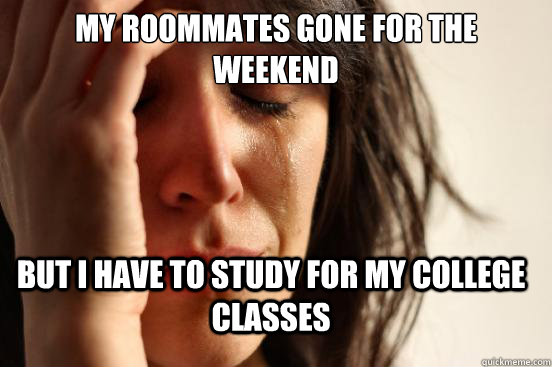 My roommates gone for the weekend but i have to study for my college classes  FirstWorldProblems