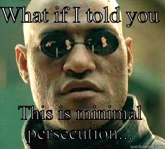 I mean...  - WHAT IF I TOLD YOU  THIS IS MINIMAL PERSECUTION... Matrix Morpheus