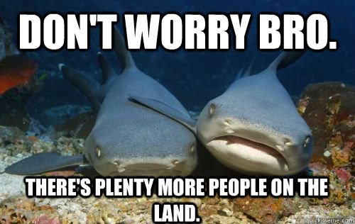Don't worry bro. There's plenty more people on the land.  Compassionate Shark Friend