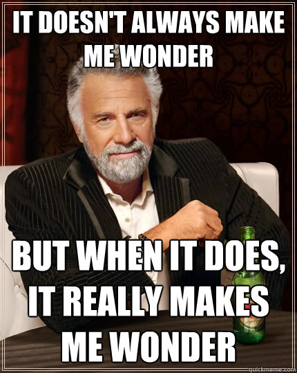 It doesn't always make me wonder But when it does, it really makes me wonder  The Most Interesting Man In The World