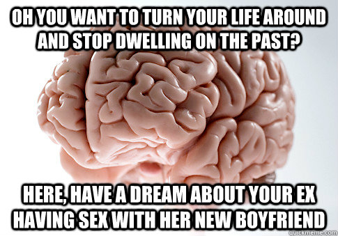 Oh you want to turn your life around and stop dwelling on the past? Here, Have a dream about your EX having sex with her new boyfriend  Scumbag Brain