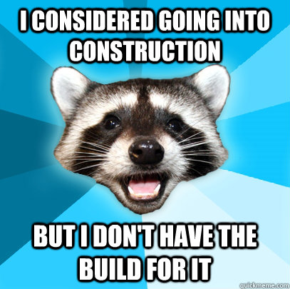 i considered going into construction but i don't have the build for it  Lame Pun Coon