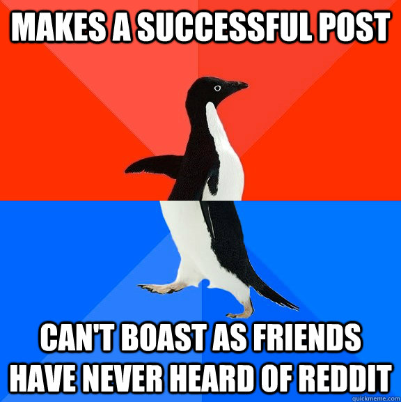 Makes a successful post Can't boast as friends have never heard of reddit  Socially Awesome Awkward Penguin