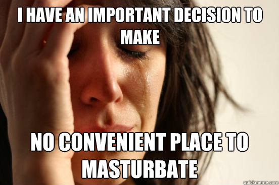 I have an important decision to make No convenient place to masturbate - I have an important decision to make No convenient place to masturbate  First World Problems