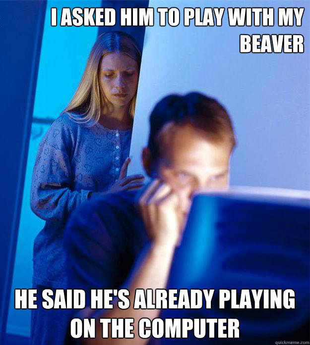 I asked him to play with my beaver he said he's already playing on the computer  Redditors Wife