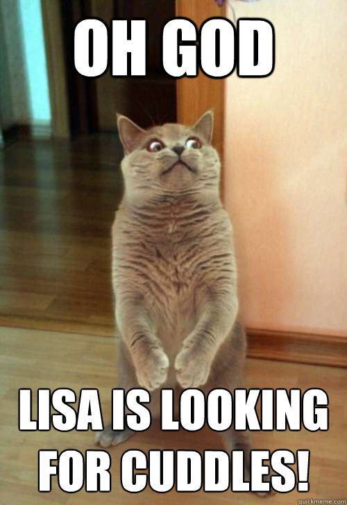 Oh god Lisa is looking for cuddles!  Horrorcat