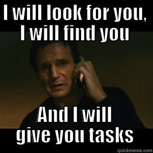 I WILL LOOK FOR YOU, I WILL FIND YOU AND I WILL GIVE YOU TASKS Misc