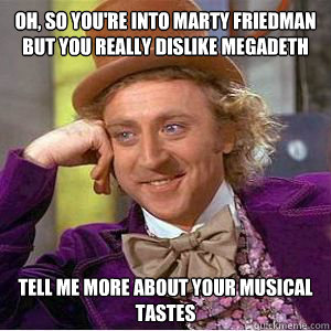 oh, so you're into marty friedman but you really dislike megadeth tell me more about your musical tastes  willy wonka