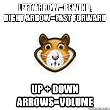 Left arrow=rewind,
right arrow=fast forward up + down arrows=volume - Left arrow=rewind,
right arrow=fast forward up + down arrows=volume  Misc